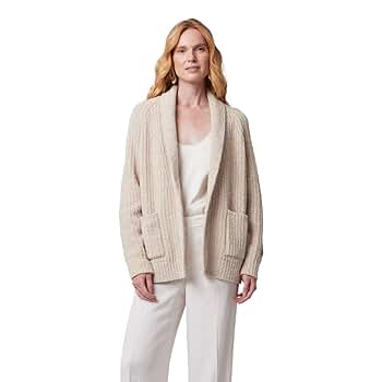 KASHWÉRE Heathered Easy Cardigan, Rib Knit with Patch